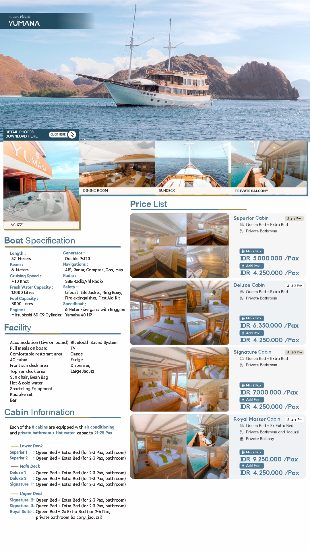 Yumana Luxury Phinisi Flyer — Full Price List and Specifications
