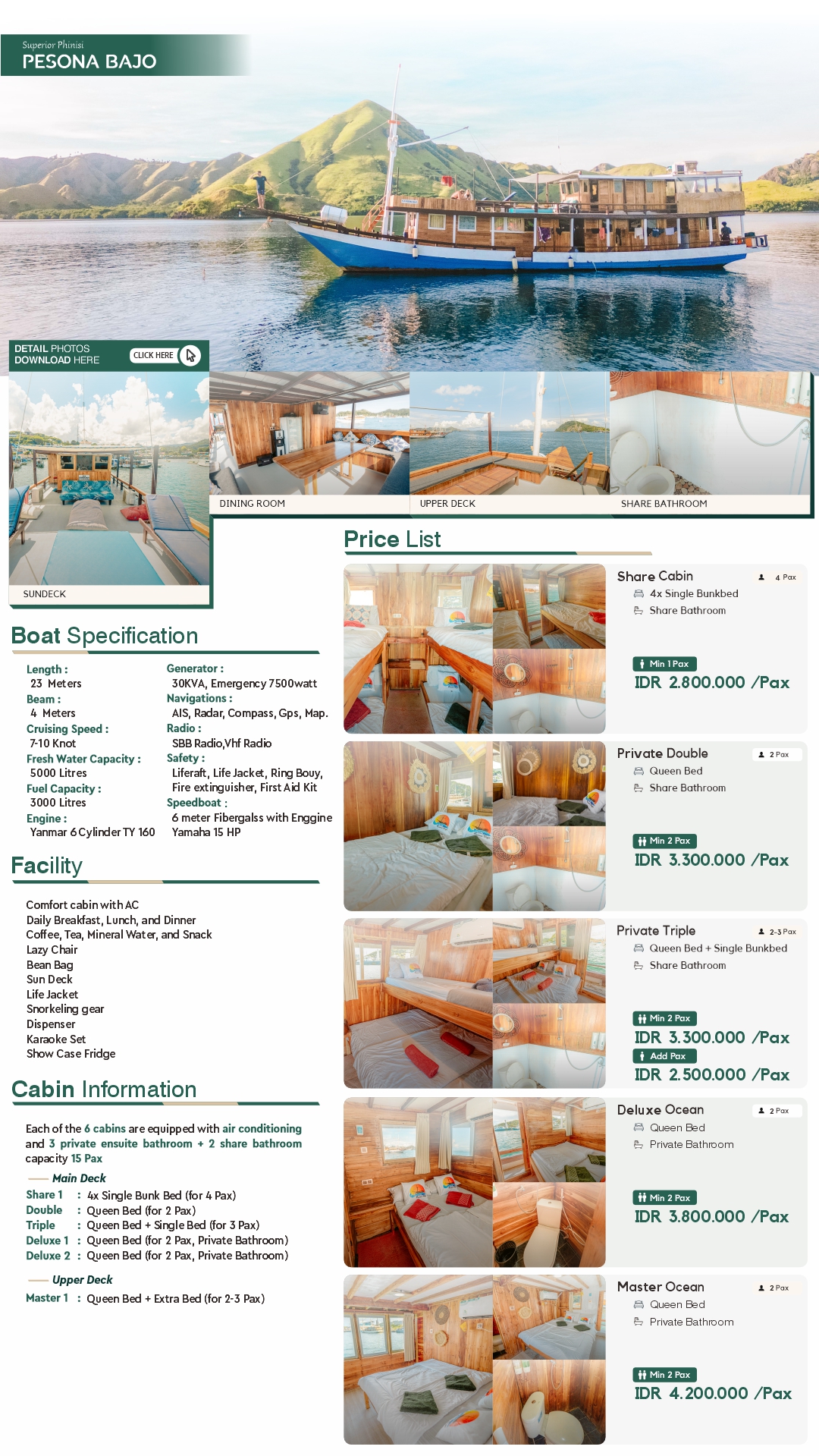Pesona Bajo Superior Phinisi Flyer — Full Price List and Specifications